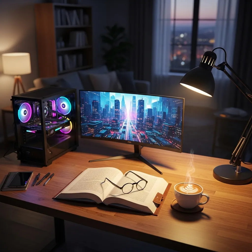 Un professionnel travaillant sur un ordinateur portable dans un bureau à domicile confortable, illustrant la flexibilité de l'apprentissage en ligne.